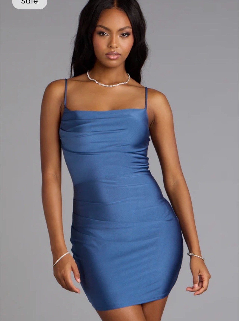 Windsor Blue Satin Cowl-Neck Mini Dress